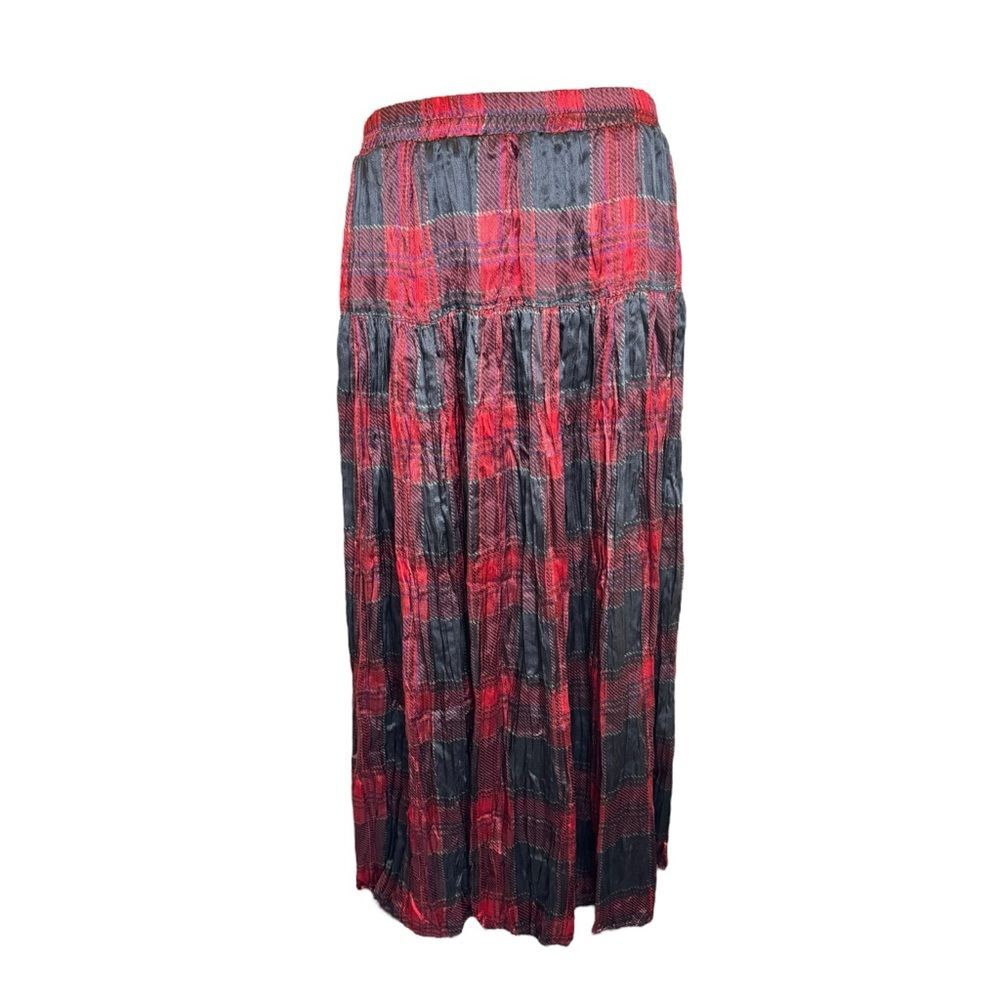 Vintage Sharon Young Red + Black Plaid Satin Maxi Skirt Size Medium